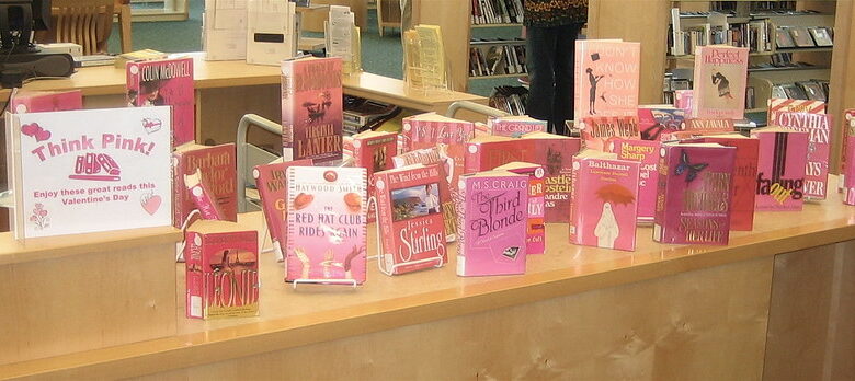 Think Pink book display bestsellers debut novels fiction