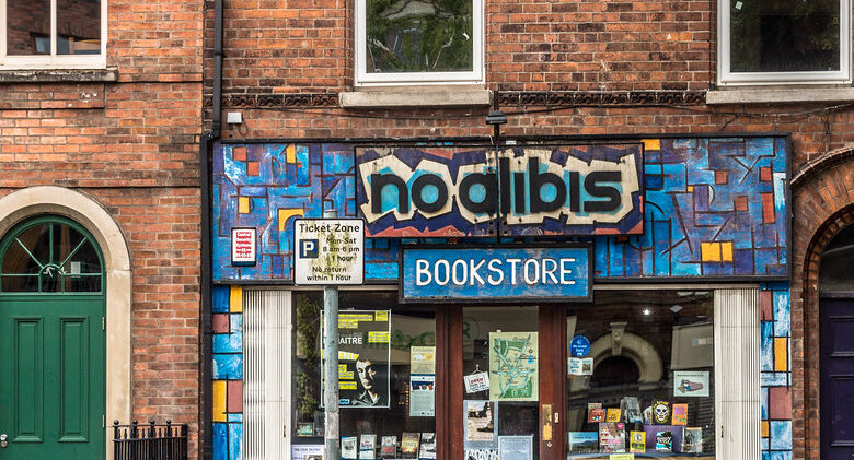 Mystery bookstore shelves
